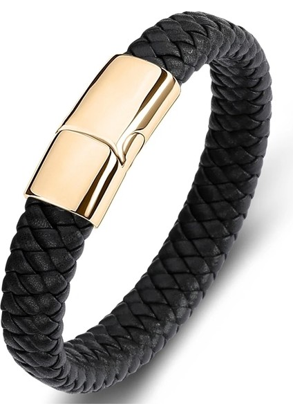 Iç Çevre 200MM Stili SJ109H Mozo Moda Retro Erkekler Takı Örgülü Deri Kadın El Yapımı Yüksek Li Bilezik Trendy Paslanmaz Çelik Toka Bilek Bandı 010 (Yurt Dışından)
