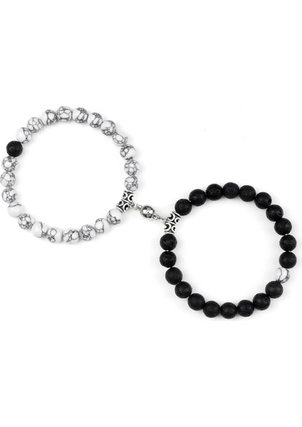 8mm Top Et Çift Mesafe Boncuklu Bilezik Agnet Volkanik Taş Yinyang Boncuk Streç Bilezik Yoga Bilezik Lover Takı (Yurt Dışından)