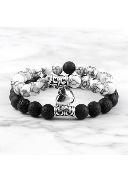 8mm Top Et Çift Mesafe Boncuklu Bilezik Agnet Volkanik Taş Yinyang Boncuk Streç Bilezik Yoga Bilezik Lover Takı (Yurt Dışından) fiyatları