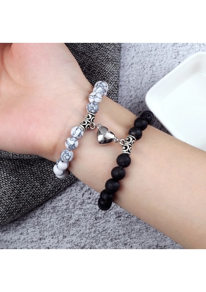 8mm Top Et Çift Mesafe Boncuklu Bilezik Agnet Volkanik Taş Yinyang Boncuk Streç Bilezik Yoga Bilezik Lover Takı (Yurt Dışından) modelleri