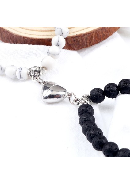 8mm Top Et Çift Mesafe Boncuklu Bilezik Agnet Volkanik Taş Yinyang Boncuk Streç Bilezik Yoga Bilezik Lover Takı (Yurt Dışından) indirimleri