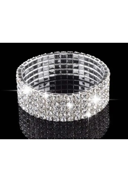 5 Sıra Gümüş Moda Satırlar Tam Kristal Rhinestone Elastik Bilezik Altın Bileklik Bling Bileklik Kadınlar Düğün Gelin Takı (Yurt Dışından)