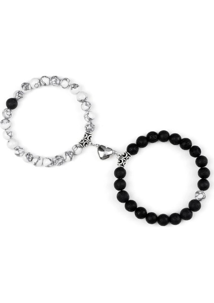 8mm Kalp Et Çift Mesafe Boncuklu Bilezik Agnet Volkanik Taş Yinyang Boncuk Streç Bilezik Yoga Bilezik Lover Takı (Yurt Dışından)