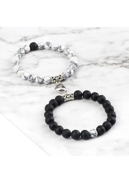 8mm Kalp Et Çift Mesafe Boncuklu Bilezik Agnet Volkanik Taş Yinyang Boncuk Streç Bilezik Yoga Bilezik Lover Takı (Yurt Dışından) fırsatları