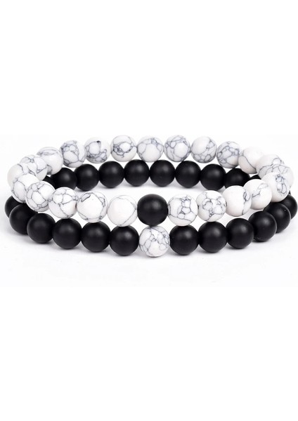 8mm Tarzı No.1 Boyutu Et Bilezik Çiftler Mesafe Siyah Beyaz Doğal Taş Lav Kaplan Gözü Boncuklu Yoga Erkekler Kadınlar Için Elastik Halat Takı Hediye (Yurt Dışından)