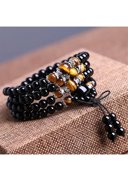 LSB198S120 108 Boncuk Obsidyen Boncuklu Namaz Mala Tespih Bilezik Erkekler Budist Buda Meditasyon Kaplan Gözü Taş Bilezikler Kadınlar Için (Yurt Dışından) fırsatları