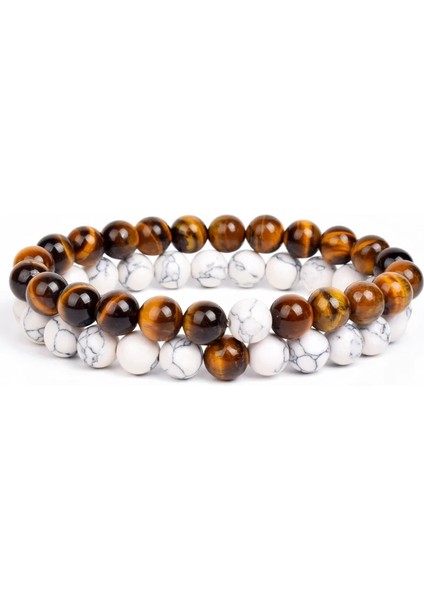 8mm Tarzı No.4 Boyutu Et Bilezik Çiftler Mesafe Siyah Beyaz Doğal Taş Lav Kaplan Gözü Boncuklu Yoga Erkekler Kadınlar Için Elastik Halat Takı Hediye (Yurt Dışından)