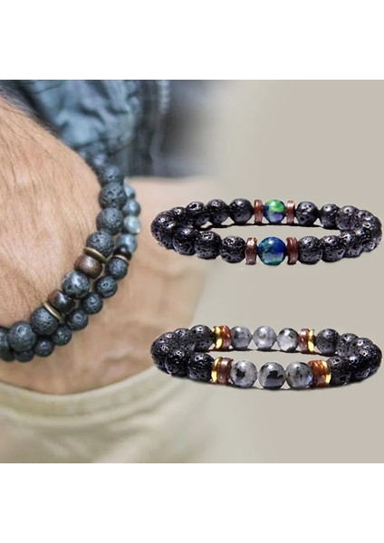 17CM Tarzı Siyah Çinko Kaplama Clatretch Bilezikler Erkekler Doğal Siyah Volkanik Taş Boncuk Bileklik Budizm Ahşap Charm Bilezikler Kadınlar Için Mineral Takı (Yurt Dışından)