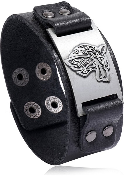 NO.83985 Beden Zorcvens Punk Vintage Pusula Bilezik Nordic Runes Odin Sembolü Wrap Hakiki Deri Erkekler Için Viking Bilezik (Yurt Dışından)