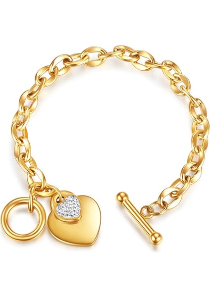 NO.83640 Beden Zorcvens Moda Aşk Kalp Charm Bilezikler Kadınlar Için Altın Gümüş Renk Paslanmaz Çelik Zincir Bileklik Bileklik Bilezikler Takı (Yurt Dışından) indirimleri