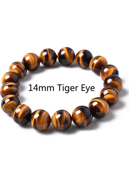 23CM Tarzı 14 mm Kaplan Gözü Moda Iger Göz Bilezikler Erkekler 5A Doğa Boncuk Kadınlar Için Bilezikler Doğal Taş Braslet Adam El Yapımı Takı Pulseras (Yurt Dışından)