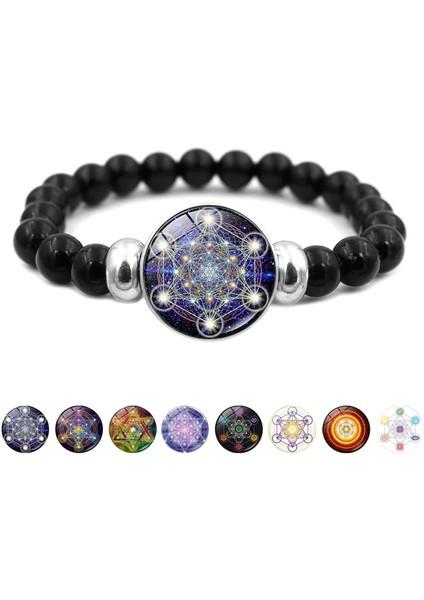 Stil-6 Gizemli Metatron Küp Snap Düğmesi Bilezik Kutsal Geometri Yaşam Çiçeği Elastik Siyah Boncuk Strand Bilezikler Erkekler Kadınlar Için (Yurt Dışından)