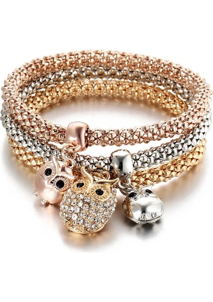 No.6 Boyutu Baykuş Kolye Mısır Zincir Bilezik Bilezik 3 Renk Seti Kristal Rhinestone Zirkon Elastik Patlamış Mısır Bilezik Bayanlar Charm Takı (Yurt Dışından) fiyatları