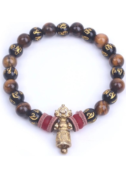 Elastik Ip Tiger Eyes Stone Om Mani Padme Hum Boncuk ile Strand Bilezik Erkekler & Kadınlar Için Tibet Budist Ghanta Takı Şanslı Mala Bilezik (Yurt Dışından)