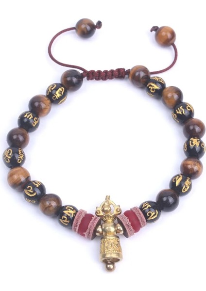 Elastik Ip Tiger Eyes Stone Om Mani Padme Hum Boncuk ile Strand Bilezik Erkekler & Kadınlar Için Tibet Budist Ghanta Takı Şanslı Mala Bilezik (Yurt Dışından)