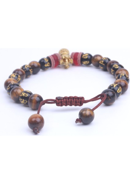 Elastik Ip Tiger Eyes Stone Om Mani Padme Hum Boncuk ile Strand Bilezik Erkekler & Kadınlar Için Tibet Budist Ghanta Takı Şanslı Mala Bilezik (Yurt Dışından)