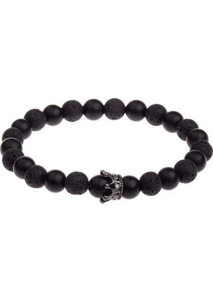 Erkekler Siyah 2 Charm Cz Crown King Boncuk Çift Bilezikler El Yapımı Mesafe Siyah Mat Lav ve Aşıklar Sevgililer Günü Için Beyaz Taş Bilezik (Yurt Dışından)