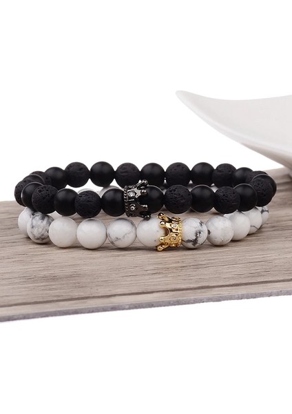 Erkekler Siyah 2 Charm Cz Crown King Boncuk Çift Bilezikler El Yapımı Mesafe Siyah Mat Lav ve Aşıklar Sevgililer Günü Için Beyaz Taş Bilezik (Yurt Dışından) fiyatları