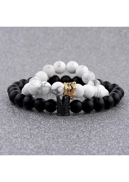 Erkekler Siyah 2 Charm Cz Crown King Boncuk Çift Bilezikler El Yapımı Mesafe Siyah Mat Lav ve Aşıklar Sevgililer Günü Için Beyaz Taş Bilezik (Yurt Dışından) fırsatları