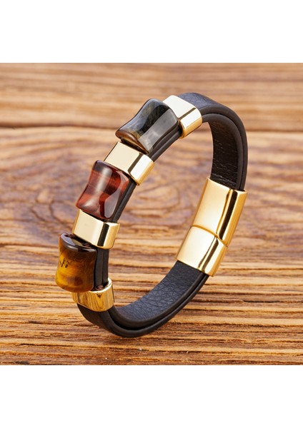 23CM Tarzı BR11538-2 Charm Doğal Kaplan Gözü Taş Bilezik Erkekler Için Geometrik Şekil Doğal Taş Siyah Örgülü Deri Bilezikler Hediyeler Bijoux Homme (Yurt Dışından) indirimleri