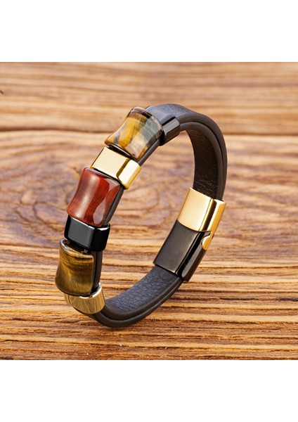 21CM Tarzı BR11538-1 Charm Doğal Kaplan Gözü Taş Bilezik Erkekler Için Geometrik Şekil Doğal Taş Siyah Örgülü Deri Bilezikler Hediyeler Bijoux Homme (Yurt Dışından) fiyatları