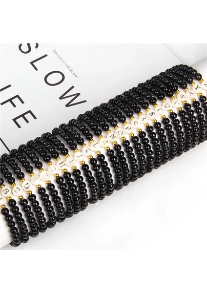 19CM Tarzı C 26 Harfli Bilezikler Siyah Oniks Agat Boncuk Bileklik Çiftler Elastik Takı Severler Hediye Isim Charm Bilezik Kadın Erkek Браслет (Yurt Dışından) fırsatları