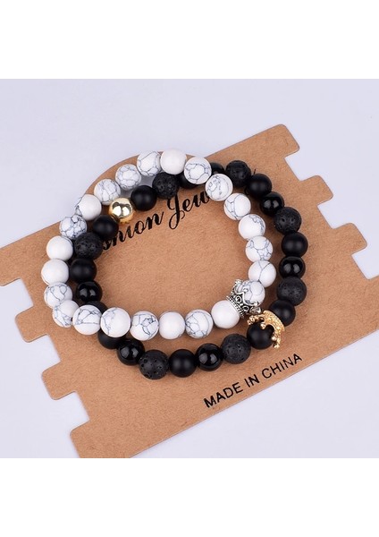 23CM Tarzı No.2 Boyutu Kol Eşleştirilmiş Erkekler Için Bilezik Altın Taç Kadın Bileklikleri Doğal Taş Boncuklar Bileklik Boho Çift Bilezik Hediyeler Arkadaşlar (Yurt Dışından)