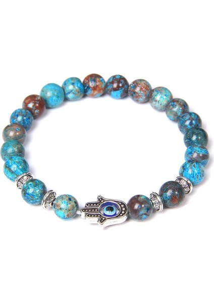 19CM Tarzı Kiyanit Fatima El Bilezikler Kadınlar Kadınlar Için Doğal Mavi Kiyanit Bilezik Taş Boncuk Pulsera Gümüş Kaplama Bileklik Homme Takı (Yurt Dışından)