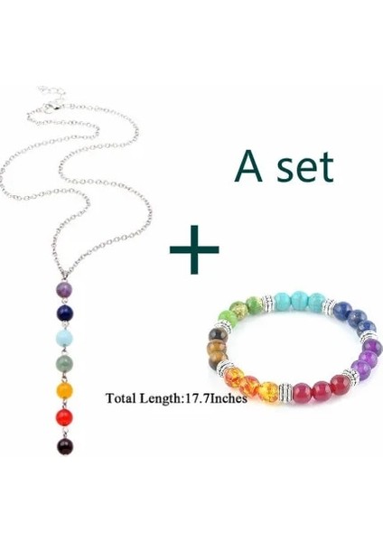 Bir Set 7 Çakra Mücevher Taş Boncuk Kolye Kolye Kadın Yoga Şifa Dengeleme Maxi Çakra Gerdanlık Bilezik Bijoux Femme Takı Seti (Yurt Dışından)