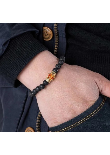 Siyah Çinko Kaplama Lav Volkanik Taş 8mm Erkek ve Kadın Bilezik Enerji Yoga Doğal Taş Mikro Kakma Zirkon Taç Bilezik Hediye Takı (Yurt Dışından)