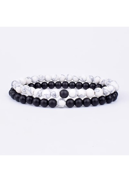 No.26 Boyutu Çiftler Mesafe Bilezikler Set Beyaz Turkuaz Doğal Lava Taş Kaplan Gözü Boncuklu Yoga Bilezikler Erkekler Kadınlar Için Elastik Takı (Yurt Dışından)