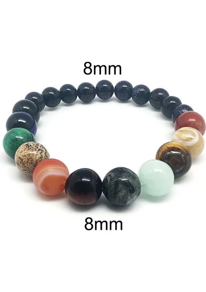 8mm-8mm Momiji Sekiz Gezegenler Doğal Taş Bilezik Samanyolu Parlak Yıldızlı Gökyüzü Takı Romantik Moda Kadın Çift Takı (Yurt Dışından)