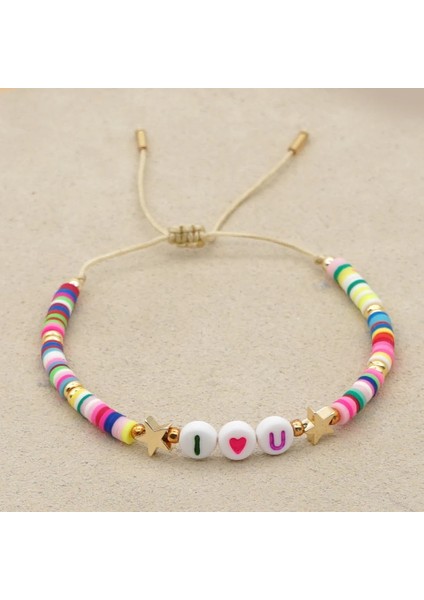 QT-B200124B Wome Boho Yaz Bilezikler Için Shinus Bilezik Polimer Kil Heishi Disk Boncuk Pulseras Mektup Anne Yıldız Takı (Yurt Dışından)