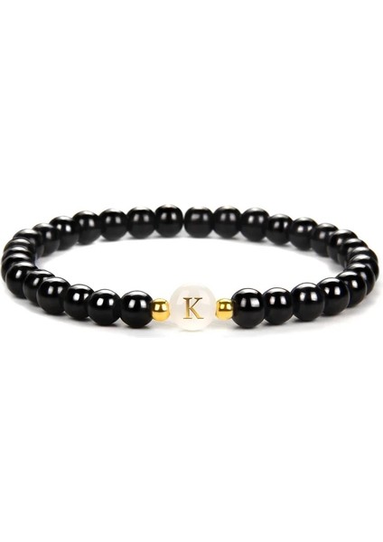21CM Tarzı K 26 Harfli Bilezikler Siyah Oniks Agat Boncuk Bileklik Çiftler Elastik Takı Severler Hediye Isim Charm Bilezik Kadın Erkek Браслет (Yurt Dışından)