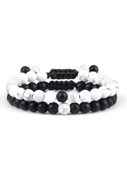 Mat-Beyaz Çam Çift Clamm Için Ayarlanabilir Et Boncuk Bilezikler Doğal Siyah Beyaz Taş Örgülü Mesafe Bilezik Erkekler Kadınlar Takı (Yurt Dışından)