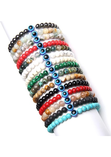19CM Tarzı Hint Akik Doğal Siyah Obsidyen Yuvarlak Boncuk Çift Bilezikler Moda Mavi Nazar Kadın Erkek Için Streç Bilezik Yüksek Li Takı (Yurt Dışından) modelleri