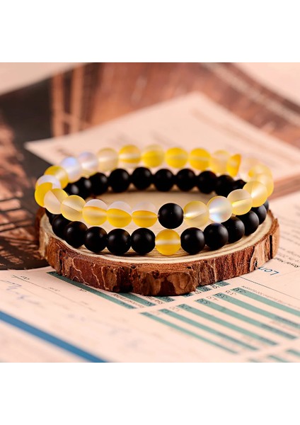 G1G2 Çiftler Mesafe Bilezikler Kadın Meurple Aytaşı Siyah Doğal Taş Boncuk Yoga Bilezikler Moda Takı Aksesuarları (Yurt Dışından)