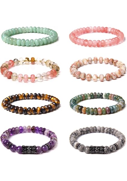 23CM Tarzı 8. Karpuzu Karıştırın Agates Kuvars Bilezikler Wome Erkekler Için Kristal Aventurin Doğal Taş Taş Boncuklu Bilezik Tekerlek Şekli Benzersiz Stil Reiki Takı (Yurt Dışından) fiyatları