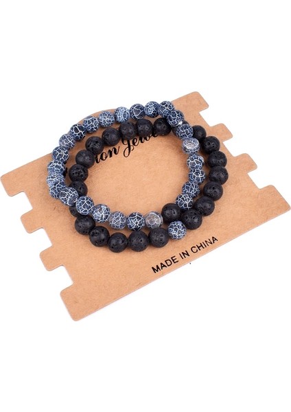 No.3 Boyutu Çiftler Mesafe Bilezikler Set Beyaz Turkuaz Doğal Lava Taş Kaplan Gözü Boncuklu Yoga Bilezikler Erkekler Kadınlar Için Elastik Takı (Yurt Dışından)