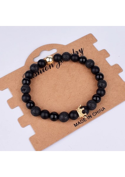 17CM Tarzı No.12 Boyutu Kol Eşleştirilmiş Erkekler Için Bilezik Altın Taç Kadın Bileklikleri Doğal Taş Boncuklar Bileklik Boho Çift Bilezik Hediyeler Arkadaşlar (Yurt Dışından)