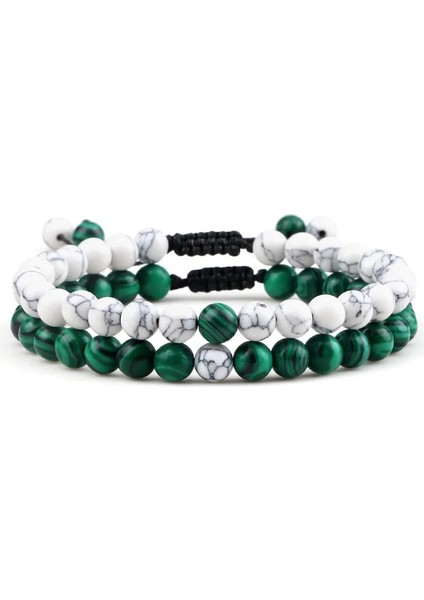 Beyaz-Malakit Çift Clamm Için Ayarlanabilir Et Boncuk Bilezikler Doğal Siyah Beyaz Taş Örgülü Mesafe Bilezik Erkekler Kadınlar Takı (Yurt Dışından)