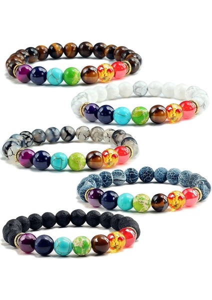 B0893C Lava Taş Bilezikler Kadın Erkek Çakra Bilezikler Hint Yoga Takı Şanslı Fil Fatima El Charm Boncuk Strand Braclets (Yurt Dışından)