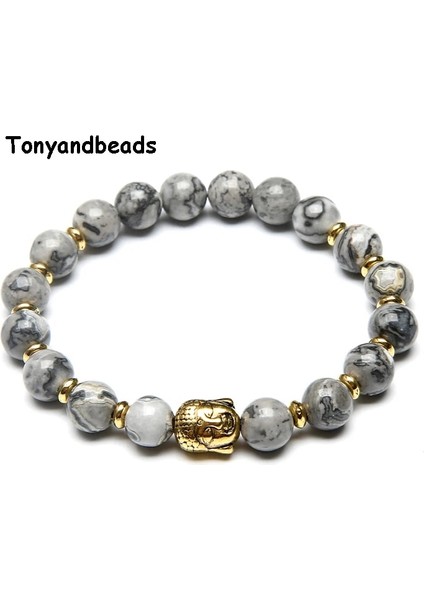 Jasper Haritası Doğal Taş Boncuk Bilezik Antik Altın Buda Charm Bilezik ve Bileklik Kadınlar Veya Erkekler Için No.nb5 (Yurt Dışından)