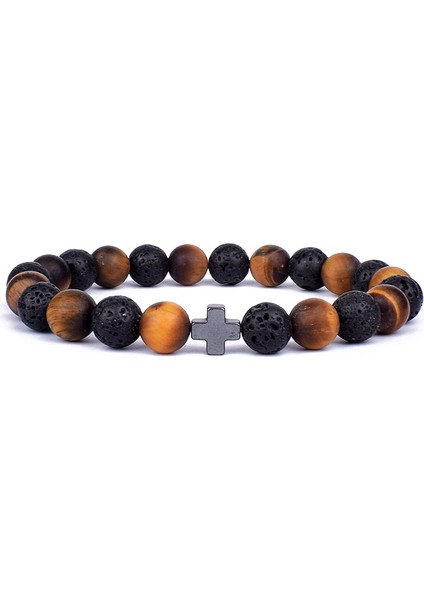 No.11 Boyutu Moda Obsidyen Hematit Boncuk Bileklik Erkekler Lava Taş Çakra Bilezik Çapraz Hematit Charm Bilezik Yeni Doğal Taş Takı (Yurt Dışından)