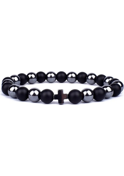 No.11 Boyutu Moda Obsidyen Hematit Boncuk Bileklik Erkekler Lava Taş Çakra Bilezik Çapraz Hematit Charm Bilezik Yeni Doğal Taş Takı (Yurt Dışından)