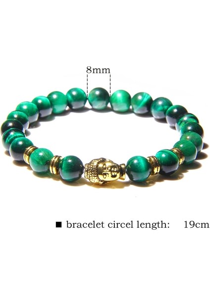 17CM Tarzı Lapis Mavi Kaplan-1 8 mm Kraliyet Mavi Kaplan Gözü Bilezik Erkekler Gümüş Renk Buda Başkanı Charm Bilezik Kadın Muska Vinatge Sarı Taş Boncuk Pulsera (Yurt Dışından)