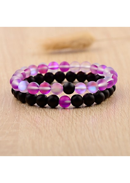 E1E2 Çiftler Mesafe Bilezikler Kadın Meurple Aytaşı Siyah Doğal Taş Boncuk Yoga Bilezikler Moda Takı Aksesuarları (Yurt Dışından)