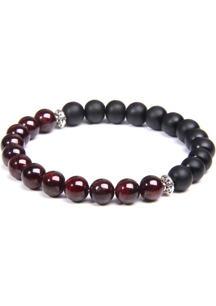 19CM Tarzı Granat Garnet Doğal Taş Bilezikler Kadın Erkek Mat Siyah Oniks Kaplan Gözü Kuvars Rutilated Turkuaz Buda Charm Bileklik Takı (Yurt Dışından)