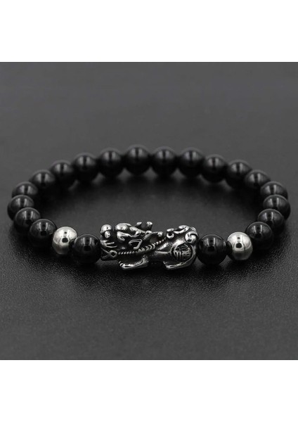 8 mm Gümüş Asla Solmaz Paslanmaz Çelik Altın Pixiu Obsidyen Bilezik Feng Shui Doğal Taş Zenginlik Bilezik Charm Şanslı Muska Bilezik (Yurt Dışından)