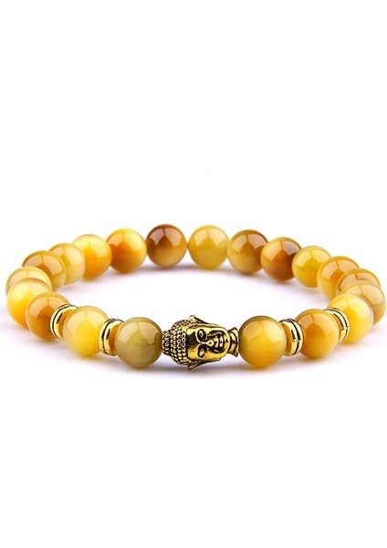 23CM Tarzı Altın Kaplan -1 8 mm Kraliyet Mavi Kaplan Gözü Bilezik Erkekler Gümüş Renk Buda Başkanı Charm Bilezik Kadın Muska Vinatge Sarı Taş Boncuk Pulsera (Yurt Dışından)